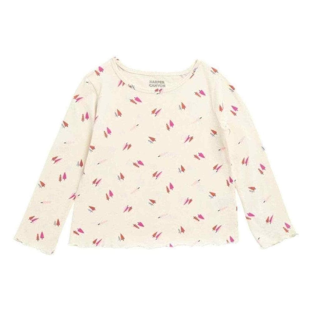 Harper Canyon Kids' Printed Long Sleeve T-Shirt Ivory Egret Forest Trees 5 NWT